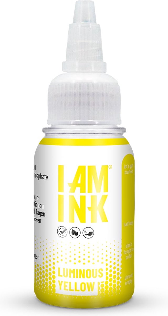 I AM INK - Luminous Yellow 30ml Vegan Tattoo Inkt Geel | True Pigments | Tattoo Machine Inkt | Handpoke tatoeage inkt | Stick & Poke Ink